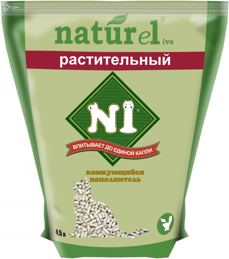 Наполнитель N1 NATUReL Растительный для кошек, комкующийся, 4.5 л, 1.82 кг