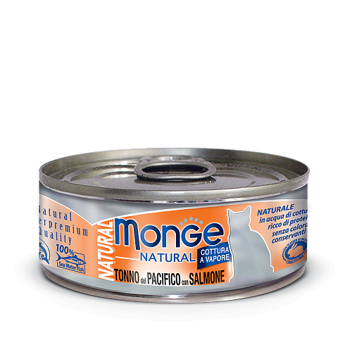Влажный корм консервы для кошек Monge Cat Natural тихоокеанский тунец с лососем 80г