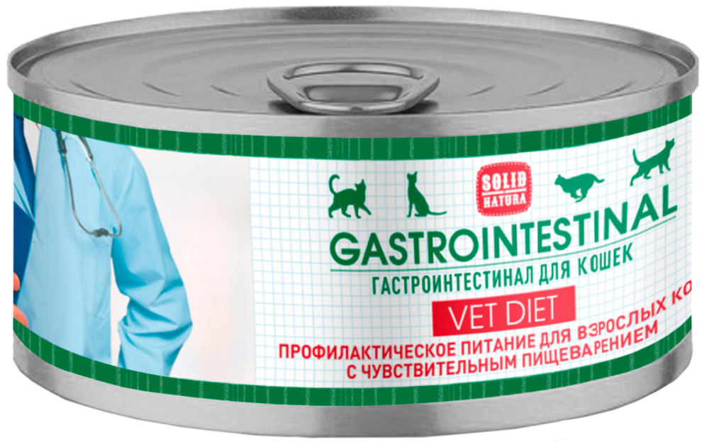 Корм Solid Natura Vet Diet Gastrointestinal (консерв.) для кошек, для здоровья ЖКТ, 100 г