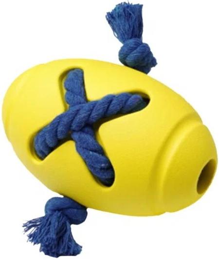 Homepet Silver Series Игрушка Мяч регби с канатом для собак, желтый, каучук, 8 х 12.7 см
