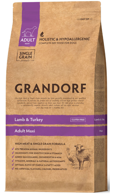 Сухой корм Grandorf Lamb &amp; Turkey Adult Maxi для собак крупных пород  (низкое содержание зерна), ягненок с индейкой