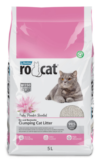 Ro Cat комкующийся наполнитель без пыли с ароматом детской присыпки, пакет-4,25 кг