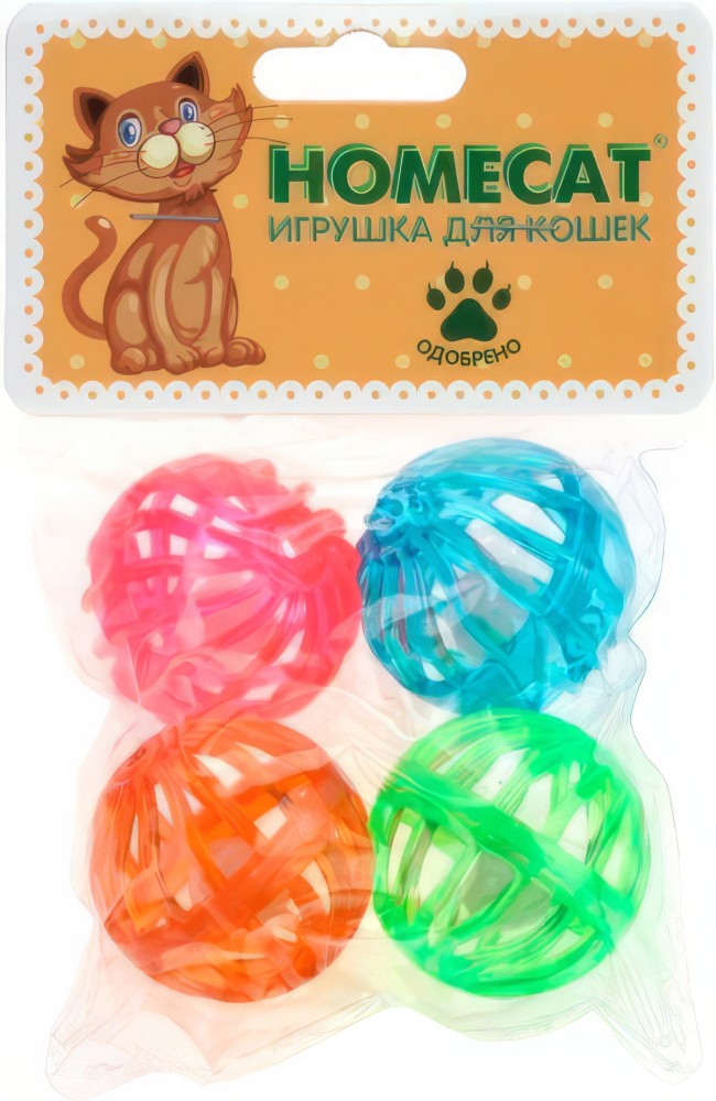 Homecat Игрушка Мячи для кошек, пластиковые, калейдоскоп с колокольчиком, 4 шт, 4 см