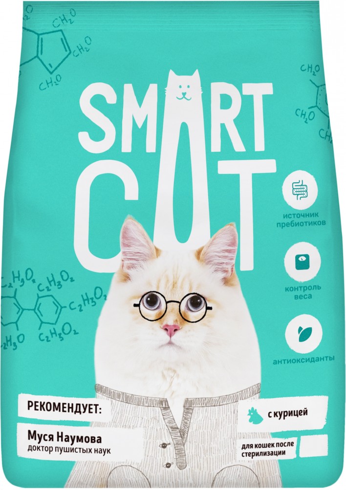 Корм Smart Cat для стерилизованных кошек, с курицей