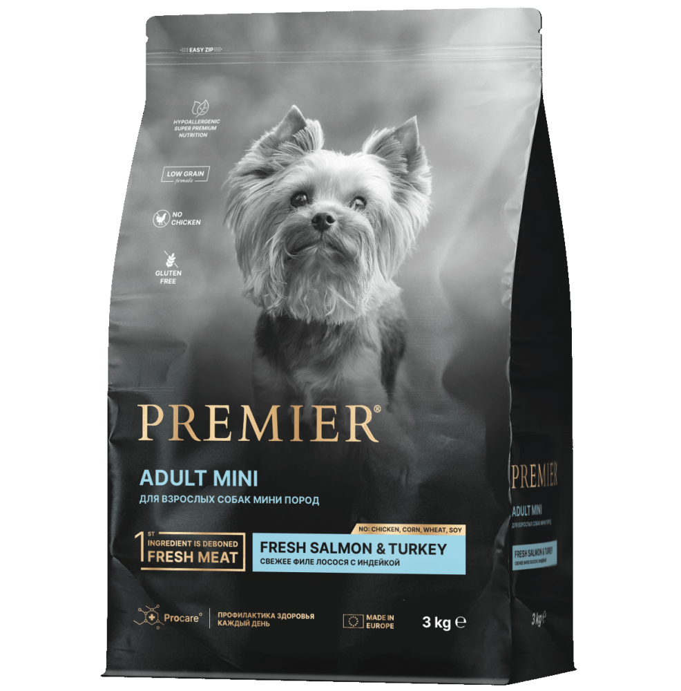 Корм Premier Dog Fresh Salmon &amp; Turkey Adult Mini сухой корм с лососем и индейкой для взрослых собак мелких пород