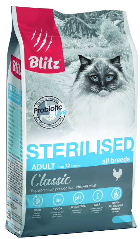 Корм для кошек Blitz Sterilised Chicken для стерилизованных кошек, с курицей