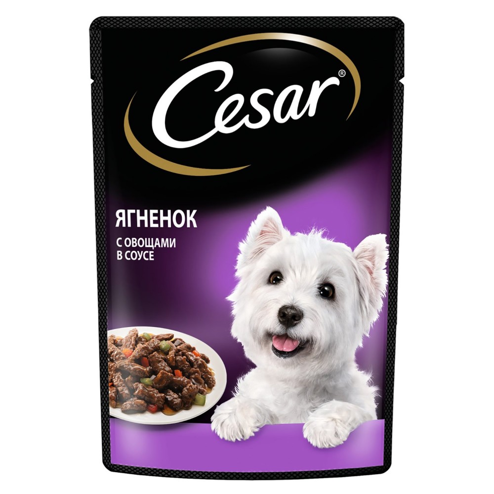 Влажный корм пауч Cesar для собак ягненок и овощи в соусе 85 г