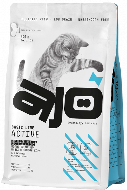 Ajo Cat Аctive Сухой корм низкозерновой для активных кошек с индейкой