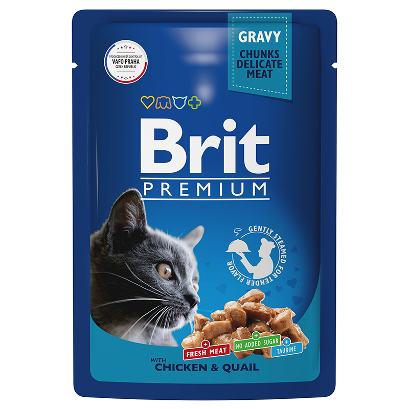 Brit Premium Пауч для взрослых кошек цыпленок и перепелка в соусе 85 г