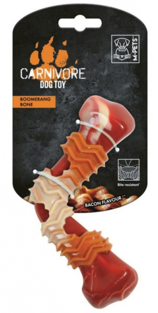 M-PETS Игрушка для собак Карнивор кость бумеранг, вкус бекона, цвет красный, 17.8x9.3x4.1 см