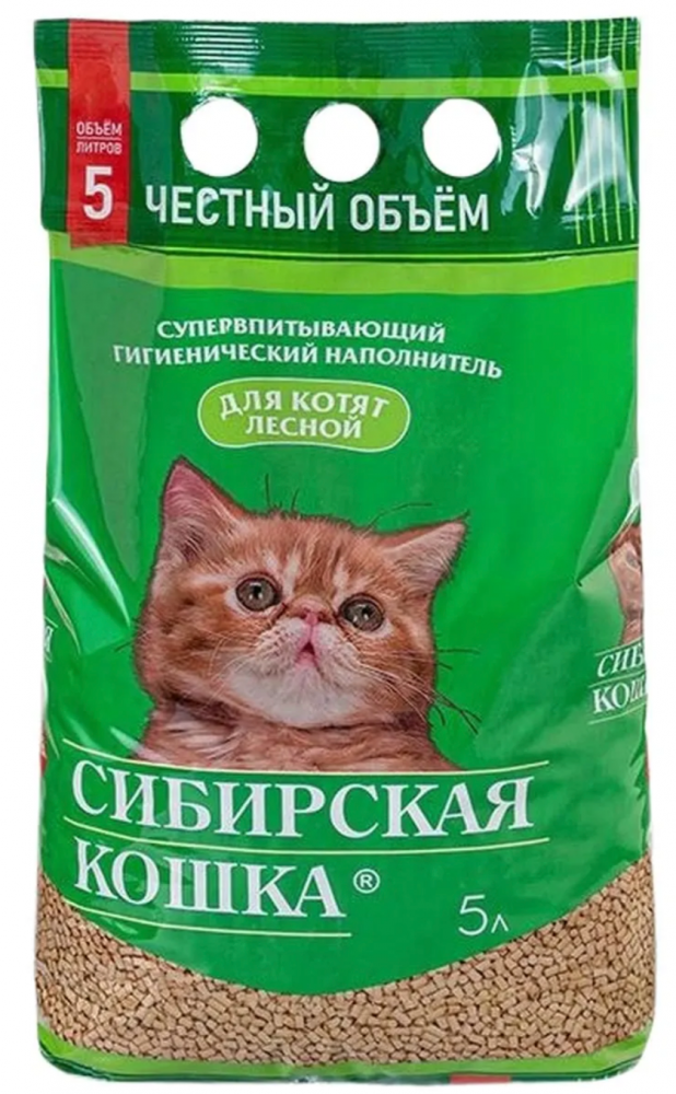 Наполнитель Сибирская кошка для КОТЯТ Лесной древесный (гранулы 6мм) 3 л