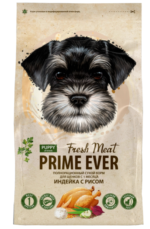 Корм Prime Ever Fresh Meat Puppy для щенков, индейка с рисом, 900 г