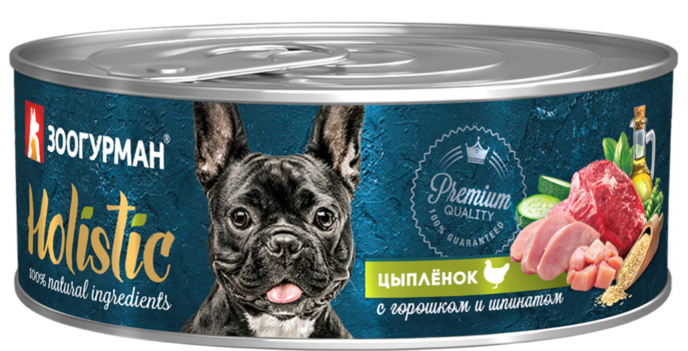 Корм Зоогурман Holistic (консерв.) для собак, цыплёнок с горошком и шпинатом, 100 г