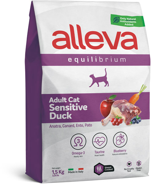 Корм Alleva Equilibrium Adult Cat Sensitive Duck для взрослых кошек, УТКА 1,5 кг