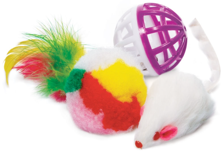 Triol набор игрушек для кошек (мяч, мышь, шар), d 40/45/40 мм