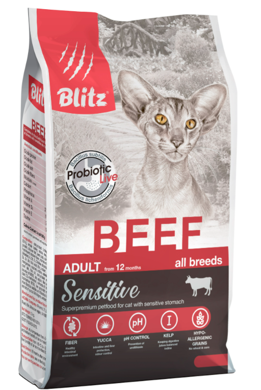 Корм Blitz Sensitive Beef для кошек, с говядиной