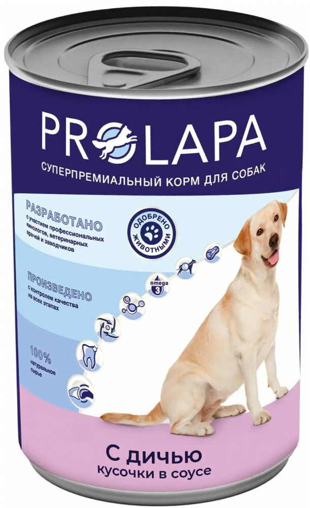 Корм Prolapa (в соусе) для собак, с дичью, 850 г