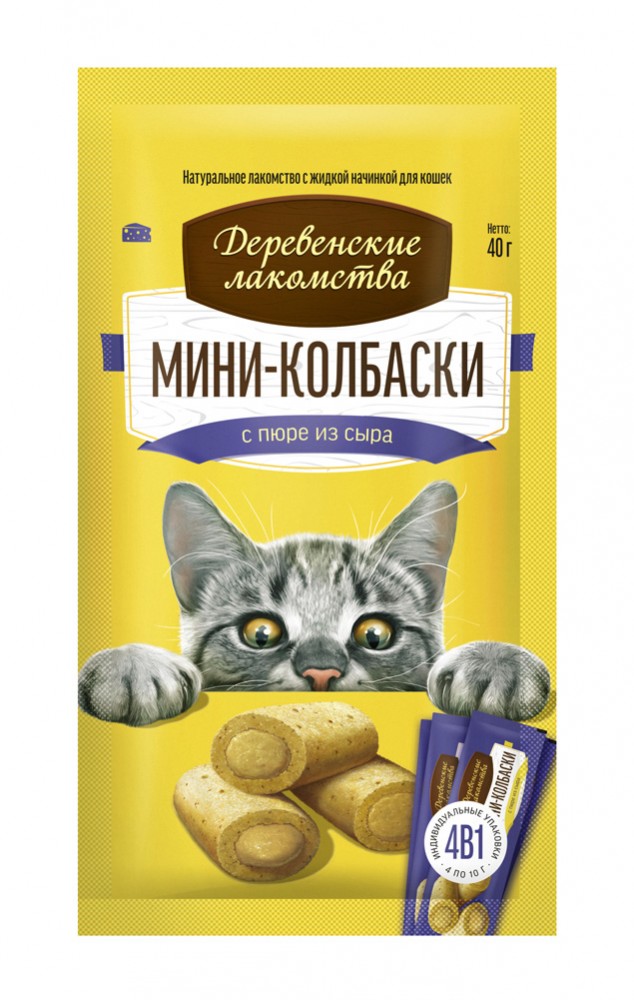 Лакомство для кошек Деревенские лакомства Мини-колбаски с пюре из сыра 40г