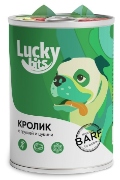 Полнорационный консервированный корм Lucky bits для собак всех пород с 6 месяцев с кроликом, грушей и цукини, 400 г