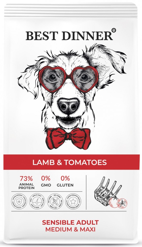 Корм Best Dinner Sensible Medium &amp; Maxi Lamb &amp; Tomatoes для собак средних и крупных пород, склонных к аллергии и проблемам с пищеварением, с ягненком и томатами 3 кг