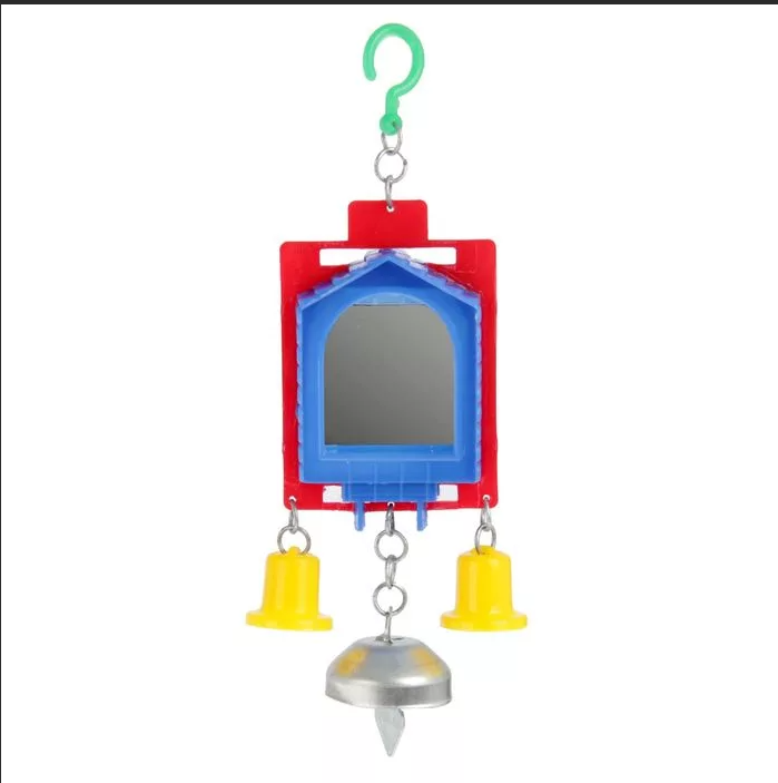 Игрушка для птиц зеркало двойное с металлическим и пластиковыми колокольчиками №2, микс