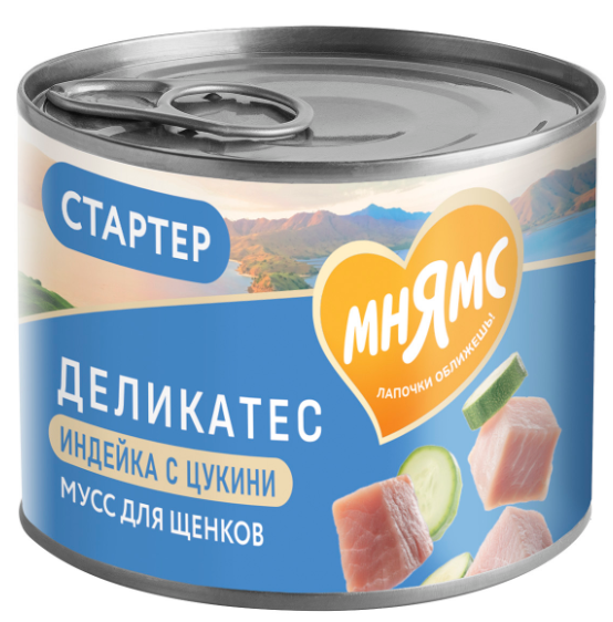 Мнямс консервы для ЩЕНКОВ Паштет из индейки с цукини для щенков до 4 месяцев "Мусс по-французски" 200 г