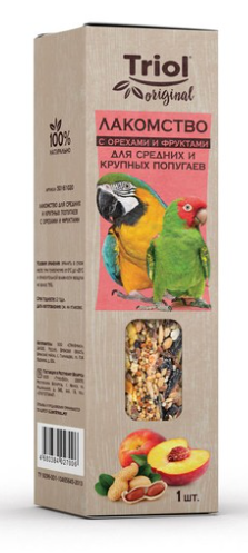 Лакомство Триол для средних и крупных попугаев с орехами и фруктами, 110 г