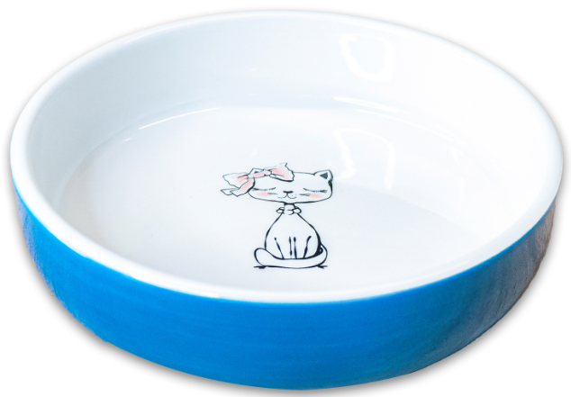 Миска Mr.Kranch керамическая для кошек Кошка с бантиком 370 мл голубая