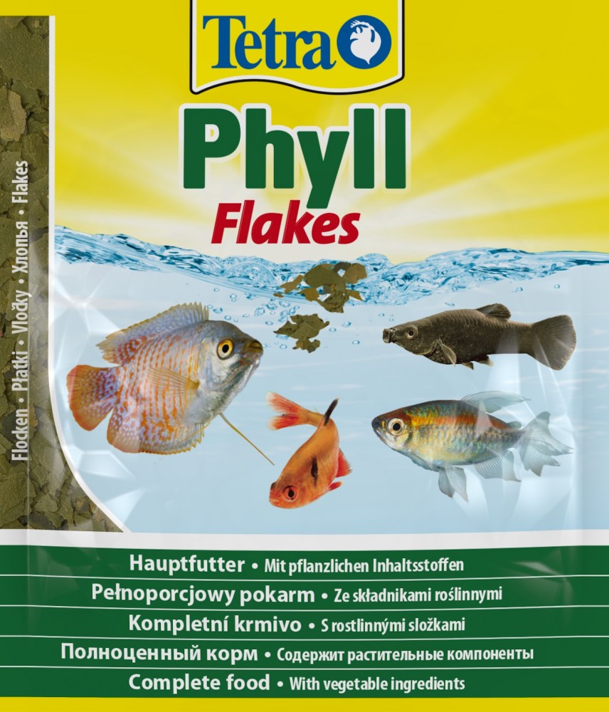 Tetra Phyll Flakes корм для всех видов рыб, растительные хлопья, 12 г
