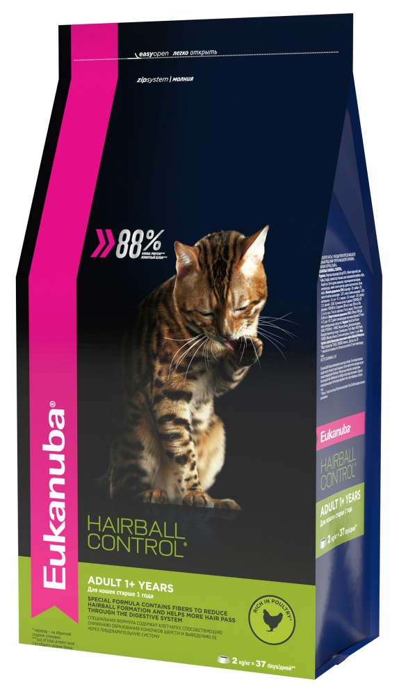 Корм для кошек Eukanuba Cat Hairball для вывода шерсти из желудка с домашней птицей 400 г