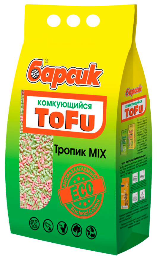 Наполнитель Барсик Tofu Тропик Mix для кошек, комкующийся, с ароматом тропических фруктов, 4.54 л, 2.3 кг