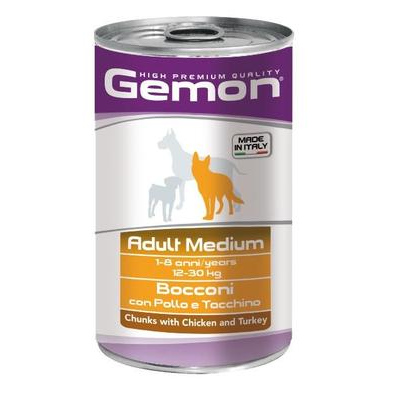 Консервы для собак Gemon Dog Medium для средних пород кусочки курицы с индейкой 1250 г