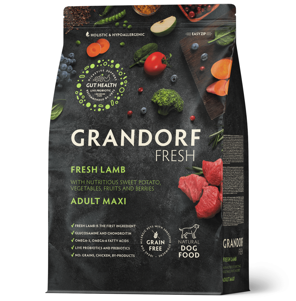 Сухой корм GRANDORF FRESH DOG Lamb MAXI мясо Ягненка с бататом для взрослых собак крупных пород, чувствительное пищеварение или склонность к аллергии