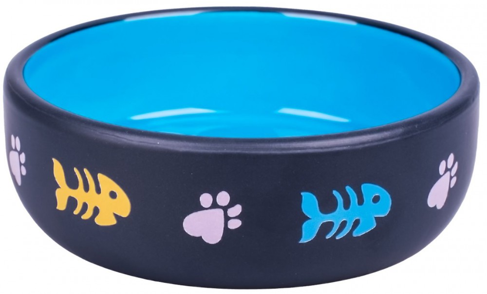 Миска Mr.Kranch керамическая для кошек черная с голубым 350мл