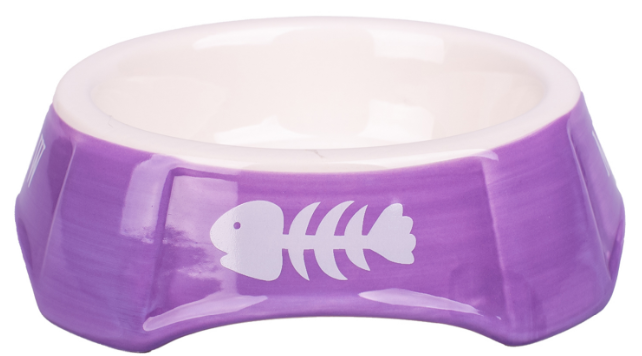 Миска Mr.Kranch керамическая для кошек 140 мл фиолетовая с рыбками