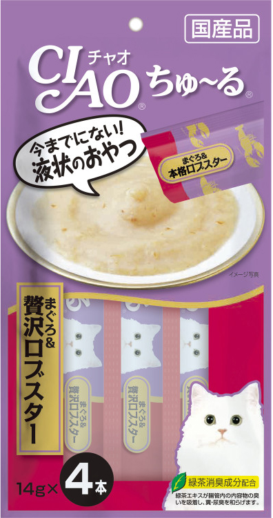 Лакомство Inaba Ciao Churu (пюре) для кошек, тунец магуро и лобстер, (4 шт по 14 г), 56 г