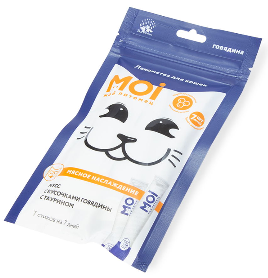 Лакомство для кошек MOI Мусс с кусочками говядины 10г*7 шт