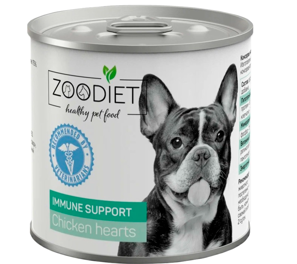 Корм Zoodiet Immune Support Chicken Hearts (консерв.) для собак, поддержание иммунитета, с куриными сердечками, 240 г