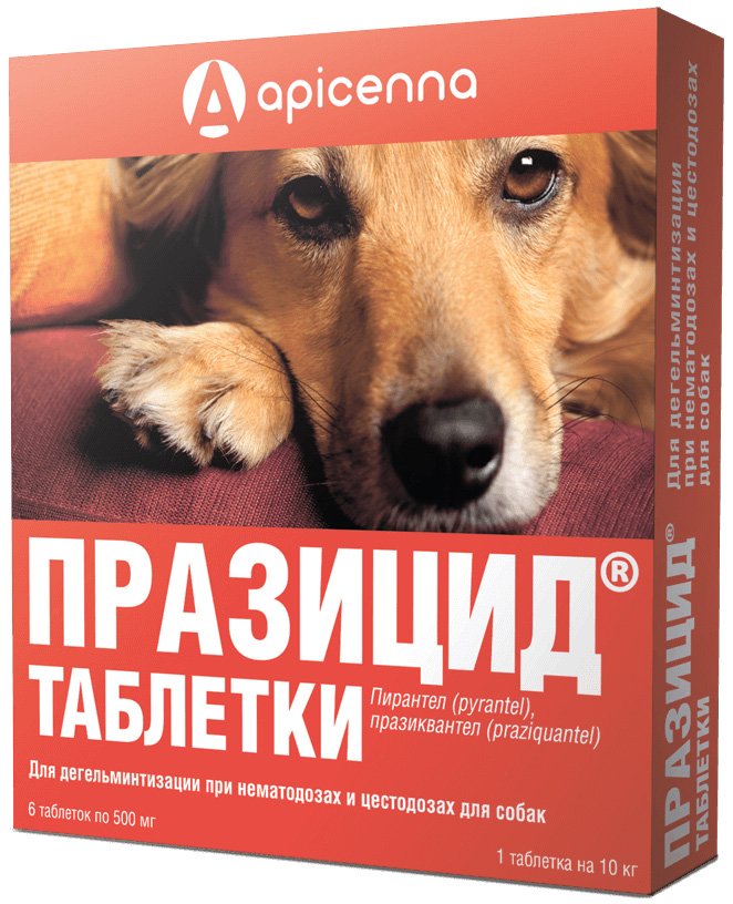 Празицид Apicenna (Апи-Сан) для собак, от гельминтов, 6 таб. по 500 мг