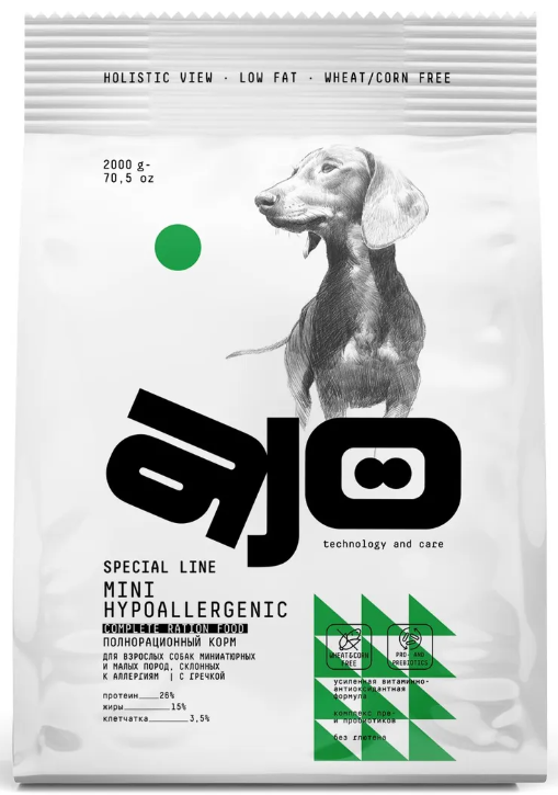 Ajo Mini Dog Hypoallergenic корм для собак миниатюрных и малых пород склонных к аллергии c индейкой