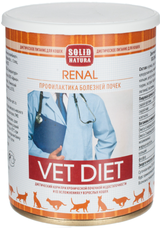 Корм Solid Natura Vet Diet Renal (консерв.) для кошек, профилактика болезней почек, 340 г