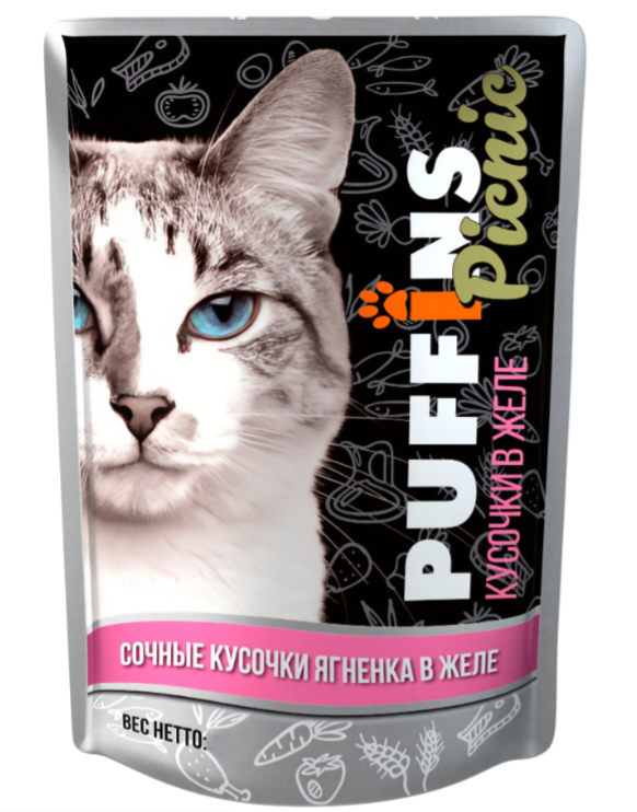 Корм Puffins Picnic (в желе) для кошек, ягнёнок, 85 г