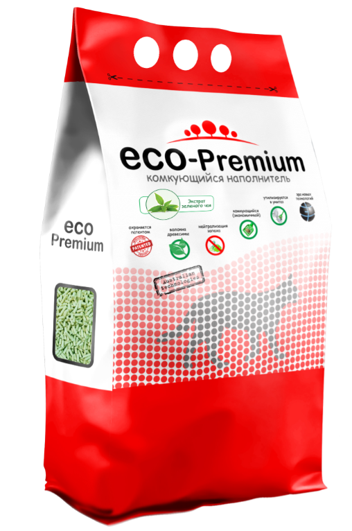 Наполнитель ECO-Premium для кошек, древесный, комкующийся, с ароматом зеленого чая, 5 л, 1.9 кг