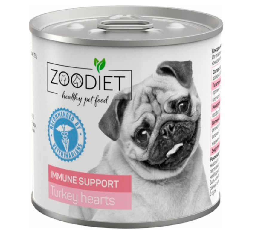 Корм Zoodiet Immune Support Turkey Hearts (консерв.) для собак, поддержание иммунитета, с индюшиными сердечками, 240 г