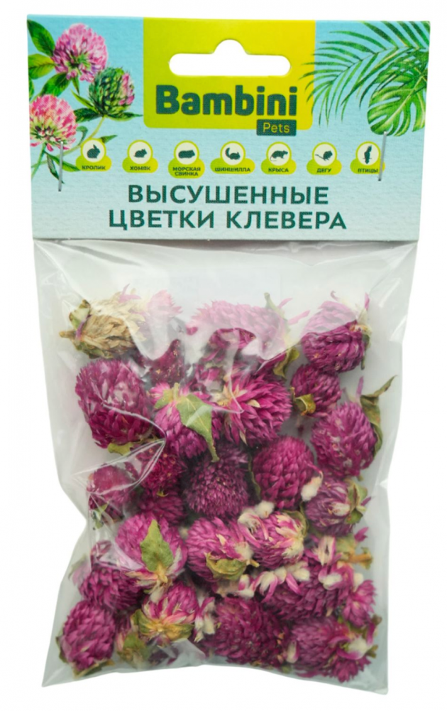 Лакомство Bambini Pets высушенные цветы клевера для грызунов и кроликов, 10 г