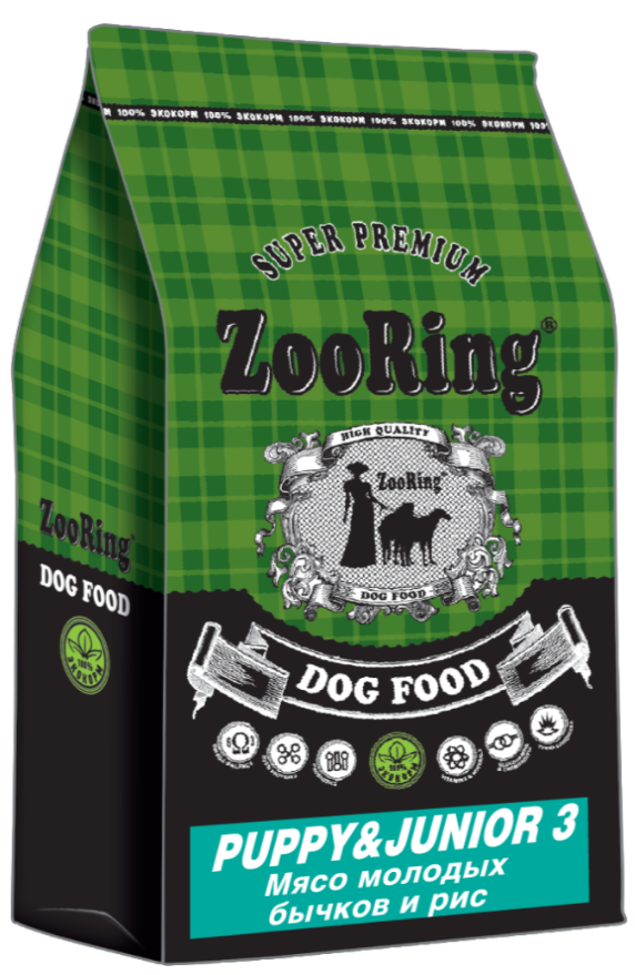 Корм ZooRing PUPPY&amp;JUNIOR для ЩЕНКОВ Мясо молодых бычков и рис для средних и крупных собак 10 кг