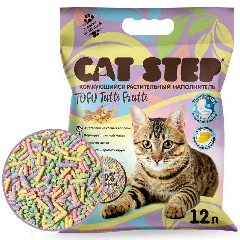 Наполнитель для кошек Cat Step Tofu Tutti Frutti комкующийся растительный 6 л-2,8кг