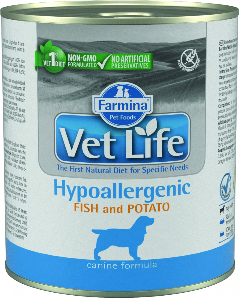 Корм Farmina Vet Life Hypoallergenic Fish &amp; Potato (паштет) для собак, при пищевой аллергии или пищевой непереносимости, рыба с картофелем, 300 г