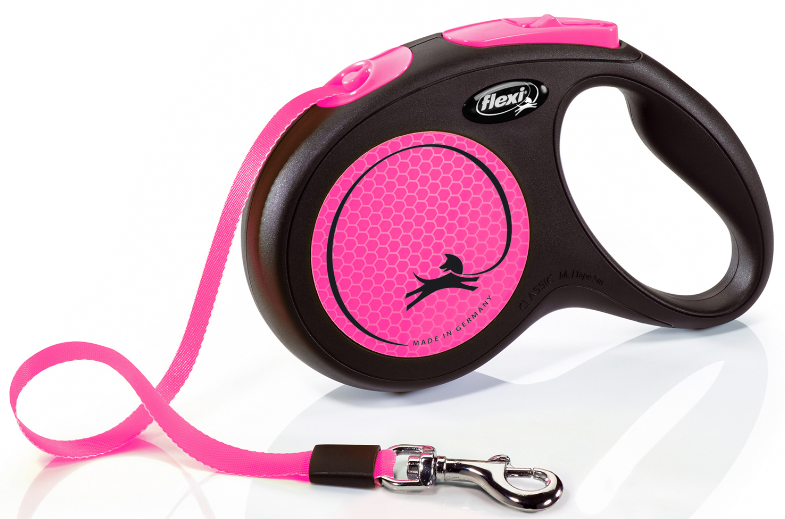 flexi рулетка Neon New M (до 25 кг) лента 5 м, светоотражающая,розовый неон