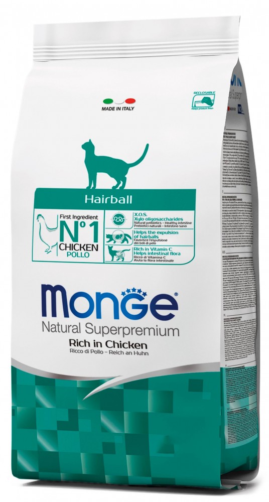 Корм сухой Monge Cat Hairball для кошек, для вывода комков шерсти из желудка, с курицей 400 г